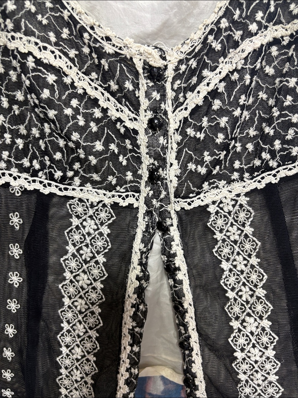 Cynthia Steffe Black Lace Crochet Blouse with Cream Trim - Picture 3 of 4